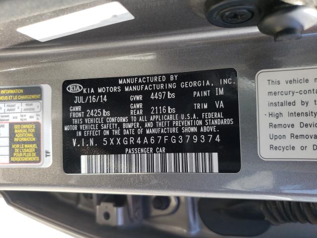 Photo 9 VIN: 5XXGR4A67FG379374 - KIA OPTIMA SX 