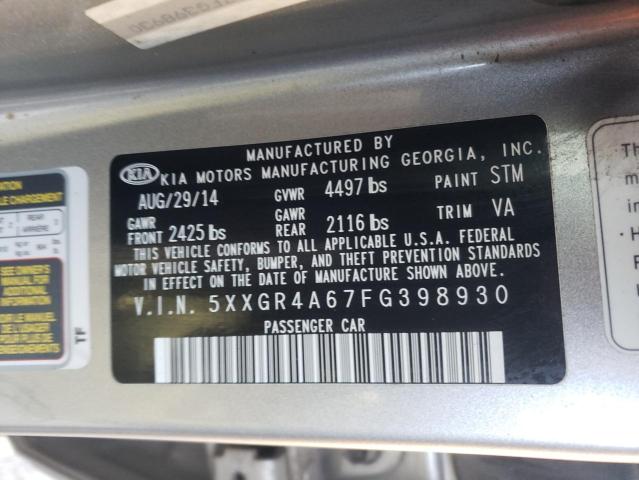 Photo 9 VIN: 5XXGR4A67FG398930 - KIA OPTIMA SX 