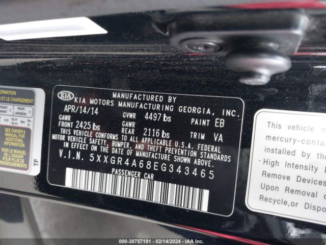 Photo 8 VIN: 5XXGR4A68EG343465 - KIA OPTIMA 