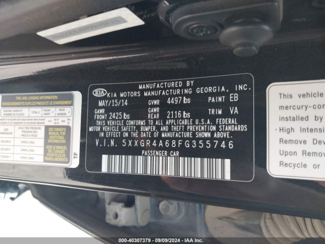 Photo 8 VIN: 5XXGR4A68FG355746 - KIA OPTIMA 