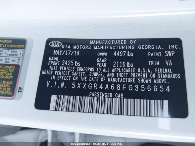 Photo 8 VIN: 5XXGR4A68FG356654 - KIA OPTIMA 