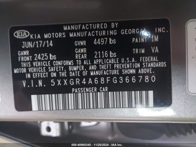 Photo 8 VIN: 5XXGR4A68FG366780 - KIA OPTIMA 