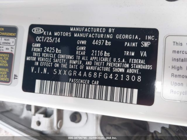 Photo 8 VIN: 5XXGR4A68FG421308 - KIA OPTIMA 