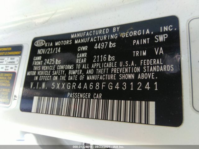 Photo 8 VIN: 5XXGR4A68FG431241 - KIA OPTIMA 