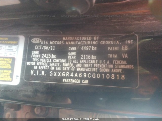 Photo 8 VIN: 5XXGR4A69CG010818 - KIA OPTIMA 