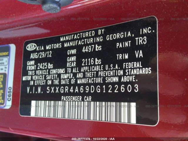 Photo 8 VIN: 5XXGR4A69DG122603 - KIA OPTIMA 