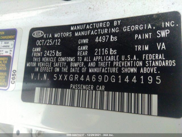 Photo 8 VIN: 5XXGR4A69DG144195 - KIA OPTIMA 