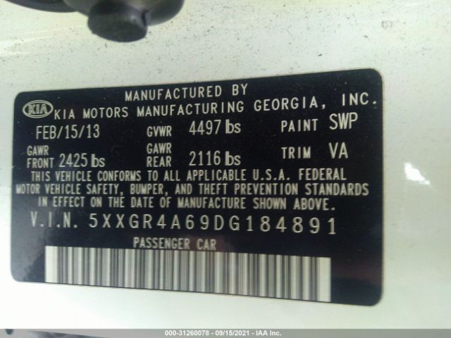 Photo 8 VIN: 5XXGR4A69DG184891 - KIA OPTIMA 