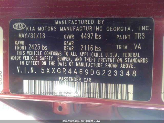 Photo 8 VIN: 5XXGR4A69DG223348 - KIA OPTIMA 