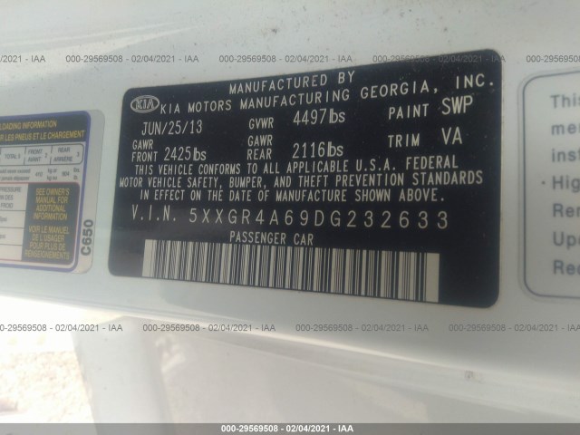 Photo 8 VIN: 5XXGR4A69DG232633 - KIA OPTIMA 