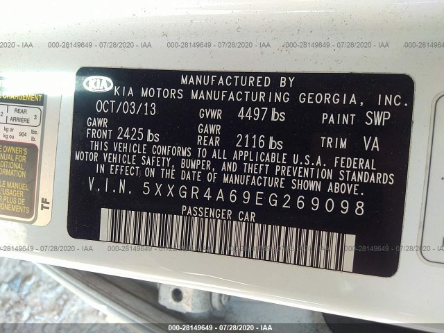 Photo 8 VIN: 5XXGR4A69EG269098 - KIA OPTIMA 