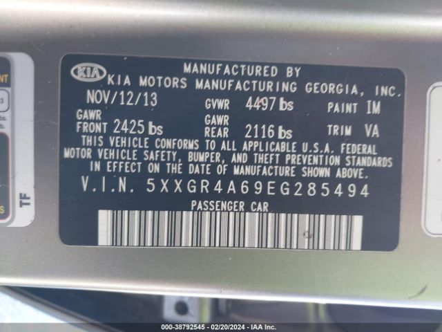 Photo 8 VIN: 5XXGR4A69EG285494 - KIA OPTIMA 