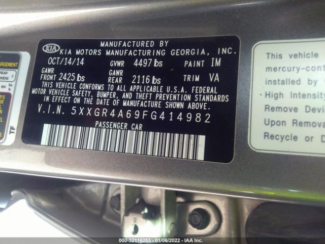 Photo 8 VIN: 5XXGR4A69FG414982 - KIA OPTIMA 