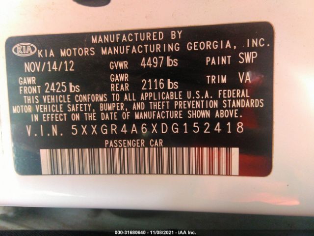 Photo 8 VIN: 5XXGR4A6XDG152418 - KIA OPTIMA 