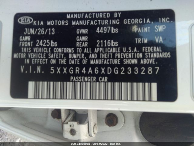 Photo 8 VIN: 5XXGR4A6XDG233287 - KIA OPTIMA 