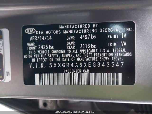 Photo 8 VIN: 5XXGR4A6XEG343547 - KIA OPTIMA 