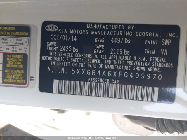 Photo 8 VIN: 5XXGR4A6XFG409970 - KIA OPTIMA 