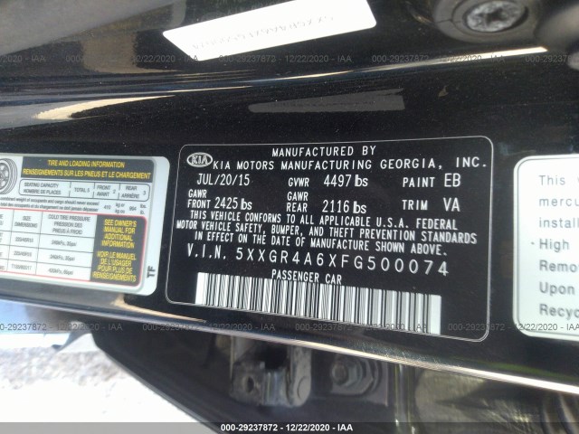 Photo 8 VIN: 5XXGR4A6XFG500074 - KIA OPTIMA 