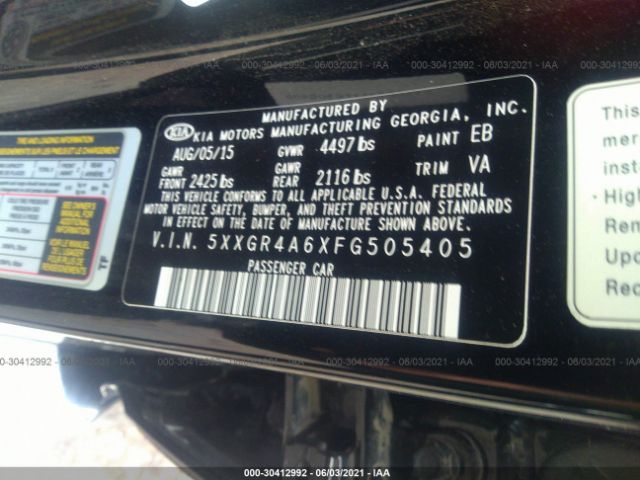 Photo 8 VIN: 5XXGR4A6XFG505405 - KIA OPTIMA 