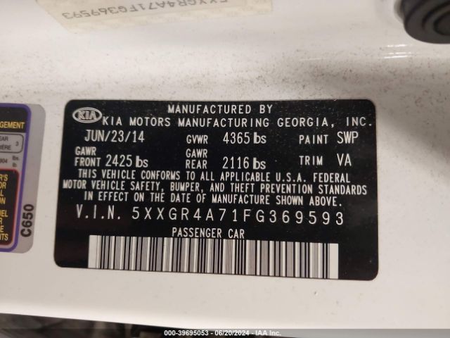 Photo 8 VIN: 5XXGR4A71FG369593 - KIA OPTIMA 