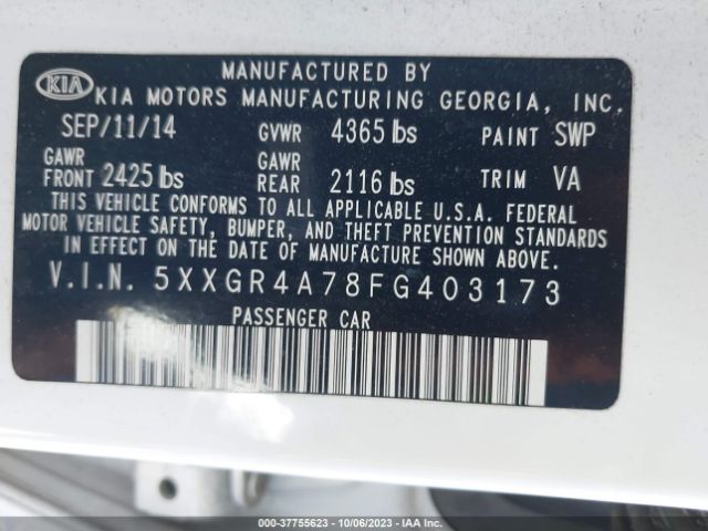 Photo 8 VIN: 5XXGR4A78FG403173 - KIA OPTIMA 