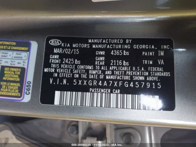 Photo 8 VIN: 5XXGR4A7XFG457915 - KIA OPTIMA 