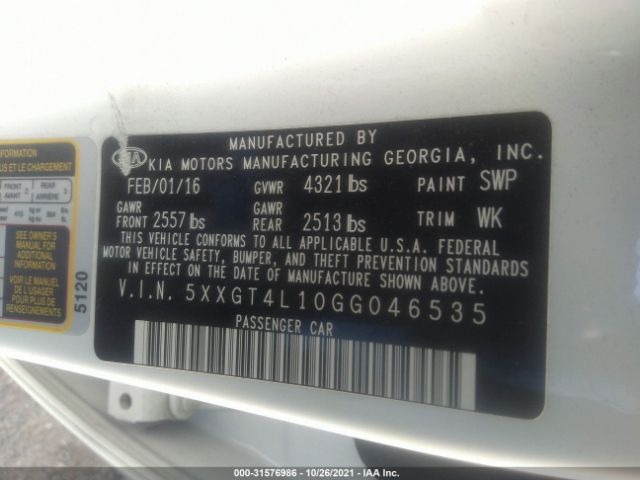 Photo 8 VIN: 5XXGT4L10GG046535 - KIA OPTIMA 