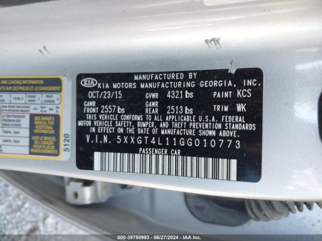 Photo 8 VIN: 5XXGT4L11GG010773 - KIA OPTIMA 