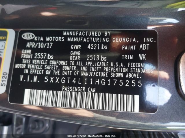 Photo 8 VIN: 5XXGT4L11HG175255 - KIA OPTIMA 