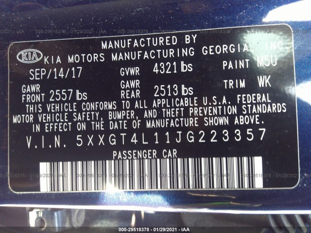 Photo 8 VIN: 5XXGT4L11JG223357 - KIA OPTIMA 