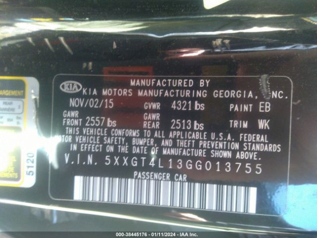 Photo 8 VIN: 5XXGT4L13GG013755 - KIA OPTIMA 