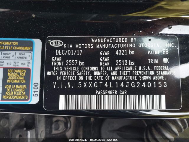 Photo 8 VIN: 5XXGT4L14JG240153 - KIA OPTIMA 