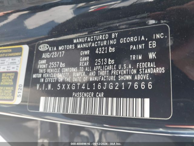 Photo 8 VIN: 5XXGT4L16JG217666 - KIA OPTIMA 