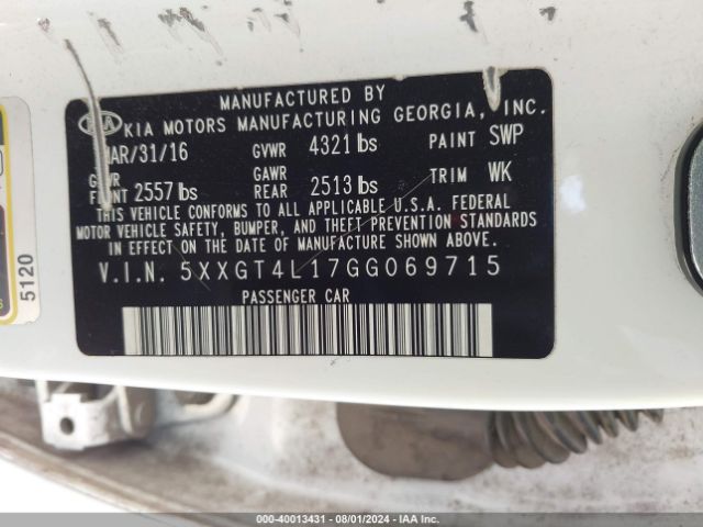 Photo 8 VIN: 5XXGT4L17GG069715 - KIA OPTIMA 