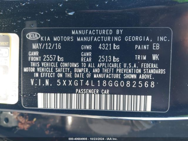 Photo 8 VIN: 5XXGT4L18GG082568 - KIA OPTIMA 