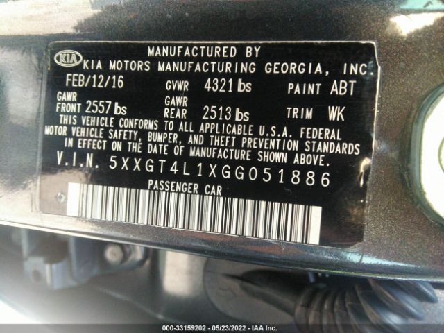 Photo 8 VIN: 5XXGT4L1XGG051886 - KIA OPTIMA 