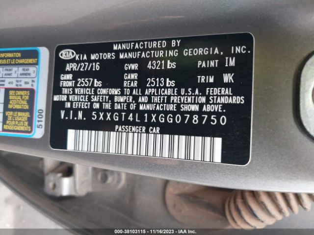 Photo 8 VIN: 5XXGT4L1XGG078750 - KIA OPTIMA 