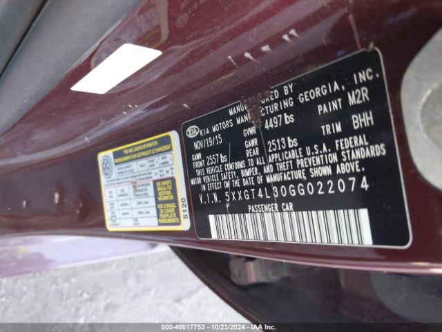 Photo 8 VIN: 5XXGT4L30GG022074 - KIA OPTIMA 