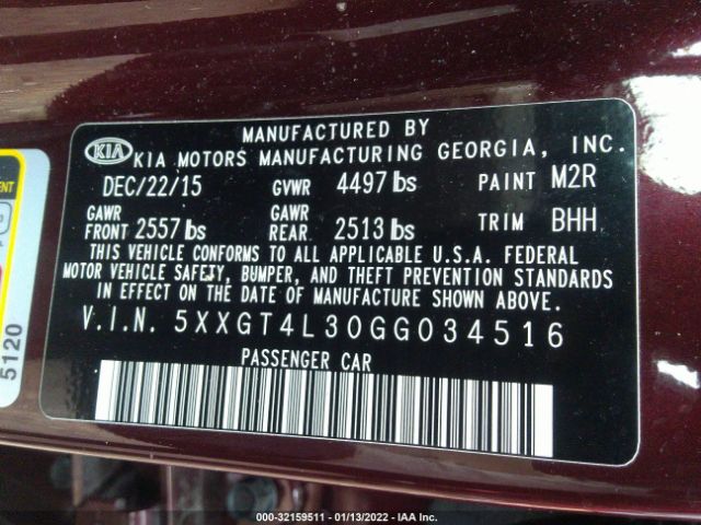 Photo 8 VIN: 5XXGT4L30GG034516 - KIA OPTIMA 