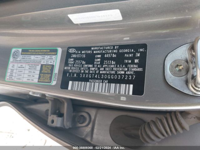 Photo 8 VIN: 5XXGT4L30GG037237 - KIA OPTIMA 