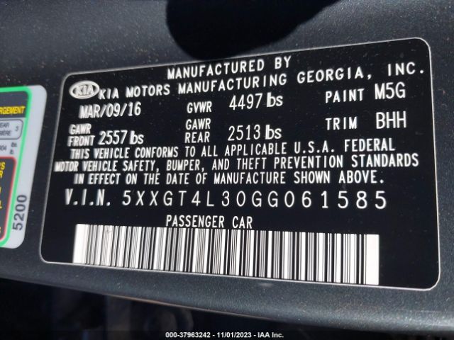 Photo 8 VIN: 5XXGT4L30GG061585 - KIA OPTIMA 