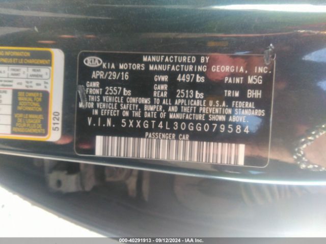 Photo 8 VIN: 5XXGT4L30GG079584 - KIA OPTIMA 