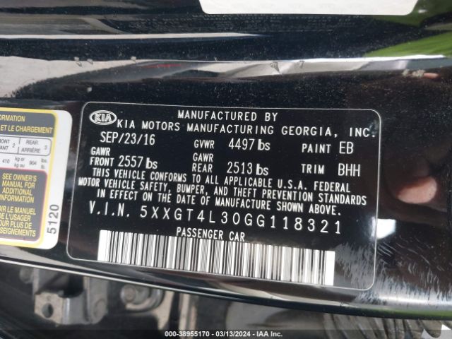 Photo 8 VIN: 5XXGT4L30GG118321 - KIA OPTIMA 