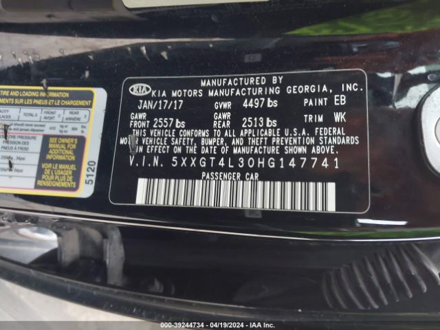 Photo 8 VIN: 5XXGT4L30HG147741 - KIA OPTIMA 