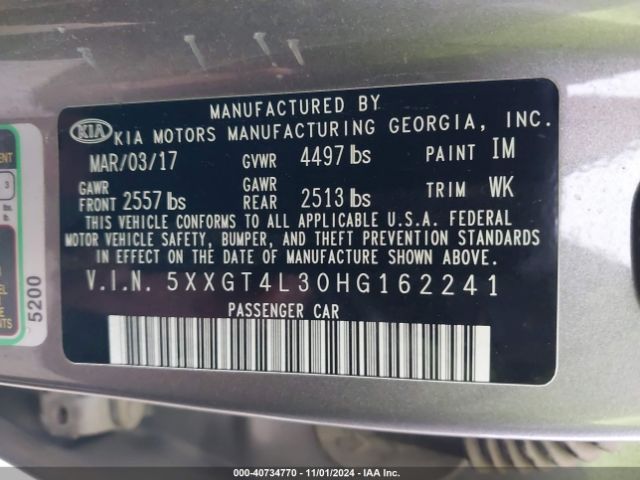 Photo 8 VIN: 5XXGT4L30HG162241 - KIA OPTIMA 