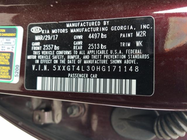 Photo 9 VIN: 5XXGT4L30HG171148 - KIA OPTIMA LX 