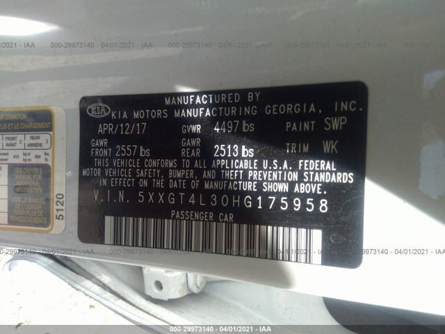 Photo 8 VIN: 5XXGT4L30HG175958 - KIA OPTIMA 