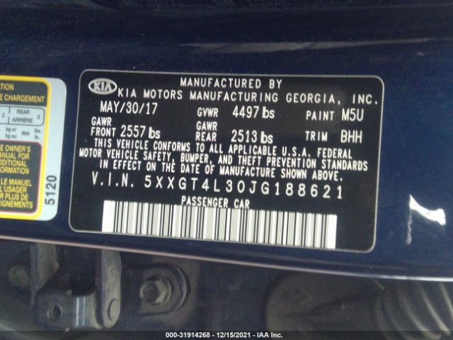 Photo 8 VIN: 5XXGT4L30JG188621 - KIA OPTIMA 