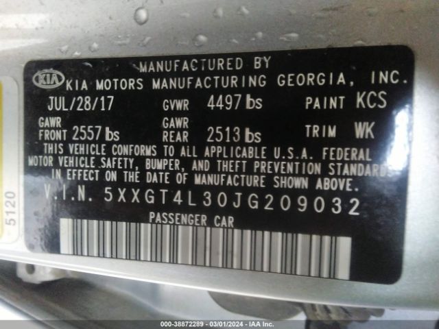 Photo 8 VIN: 5XXGT4L30JG209032 - KIA OPTIMA 