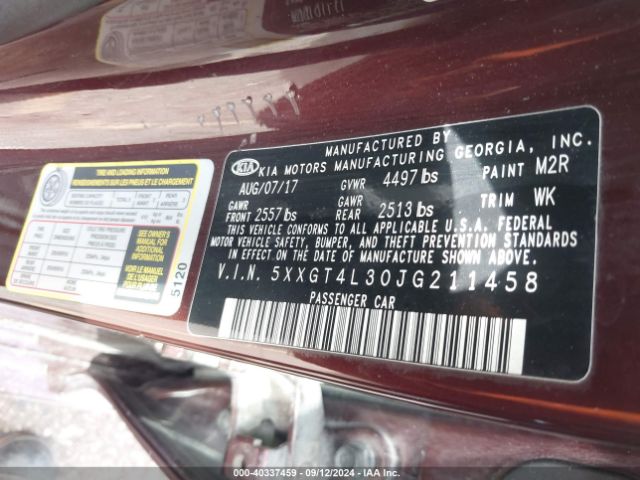 Photo 8 VIN: 5XXGT4L30JG211458 - KIA OPTIMA 